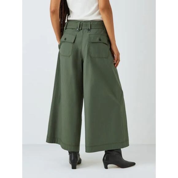 Max Mara Weekend Recco Wide Leg Pants Green Size 12 IT 46 Belted Culotte Ankle - Picture 10 of 12